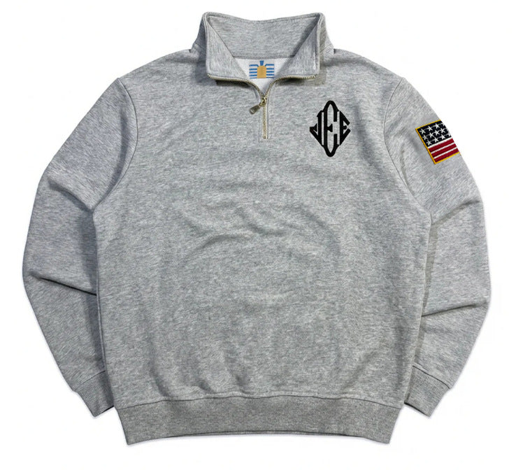 Back view of einzip Americana quarter zip pullover in navy