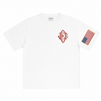 Embroidered diamond monogram detail on einzip heavyweight cotton tee