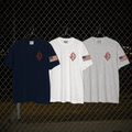 einzip Americana graphic tee in navy with embroidered diamond monogram - front view